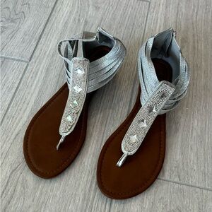 Silver Strappy Sandals with rhinestones - size 8.5